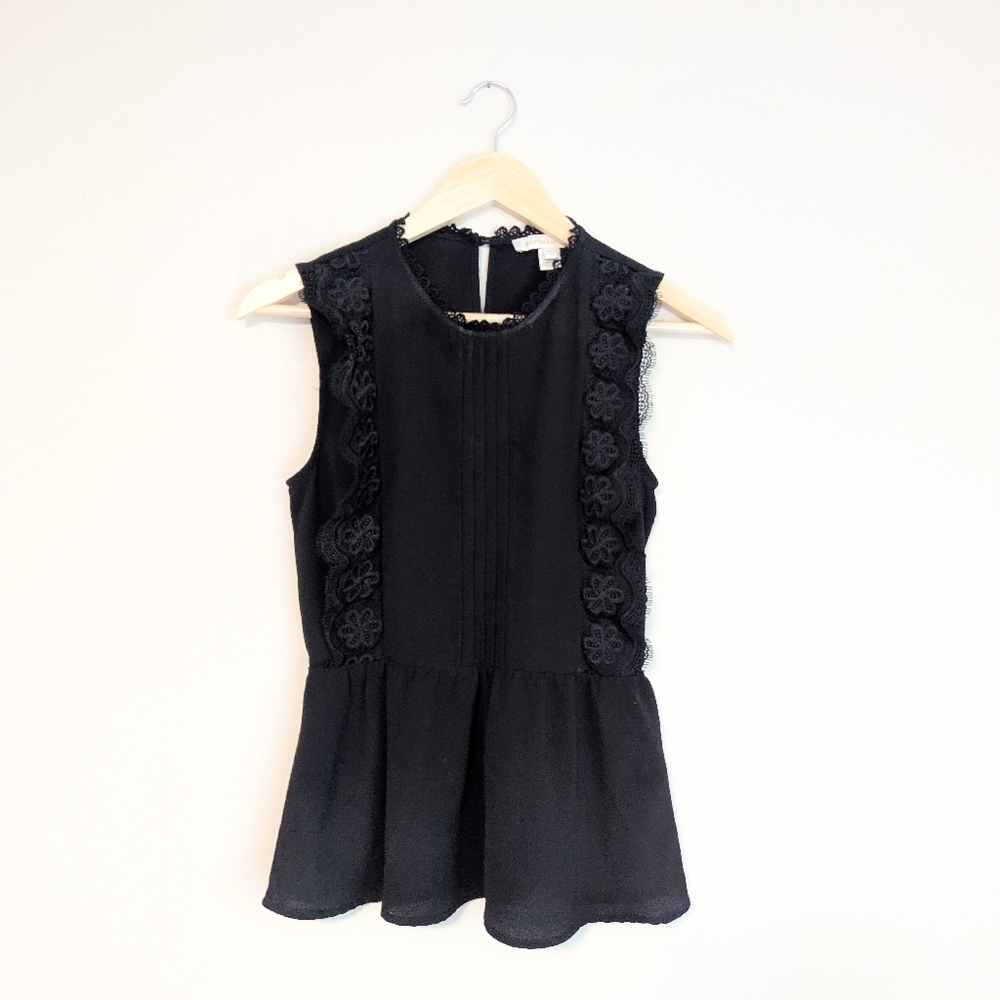 Monteau LA Lace Black Peplum Tank Blouse